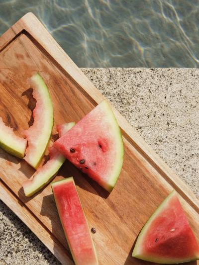 Fresh watermelon slices from the Provence market, by the poolside