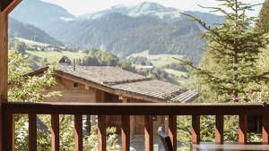 A wonderful view of lush green mountains can be seen from the house corridor.